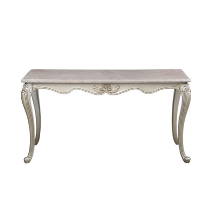 Benjara Kerra Console Table, Beige Marble, Classic Carved Champagne 58 Inch
