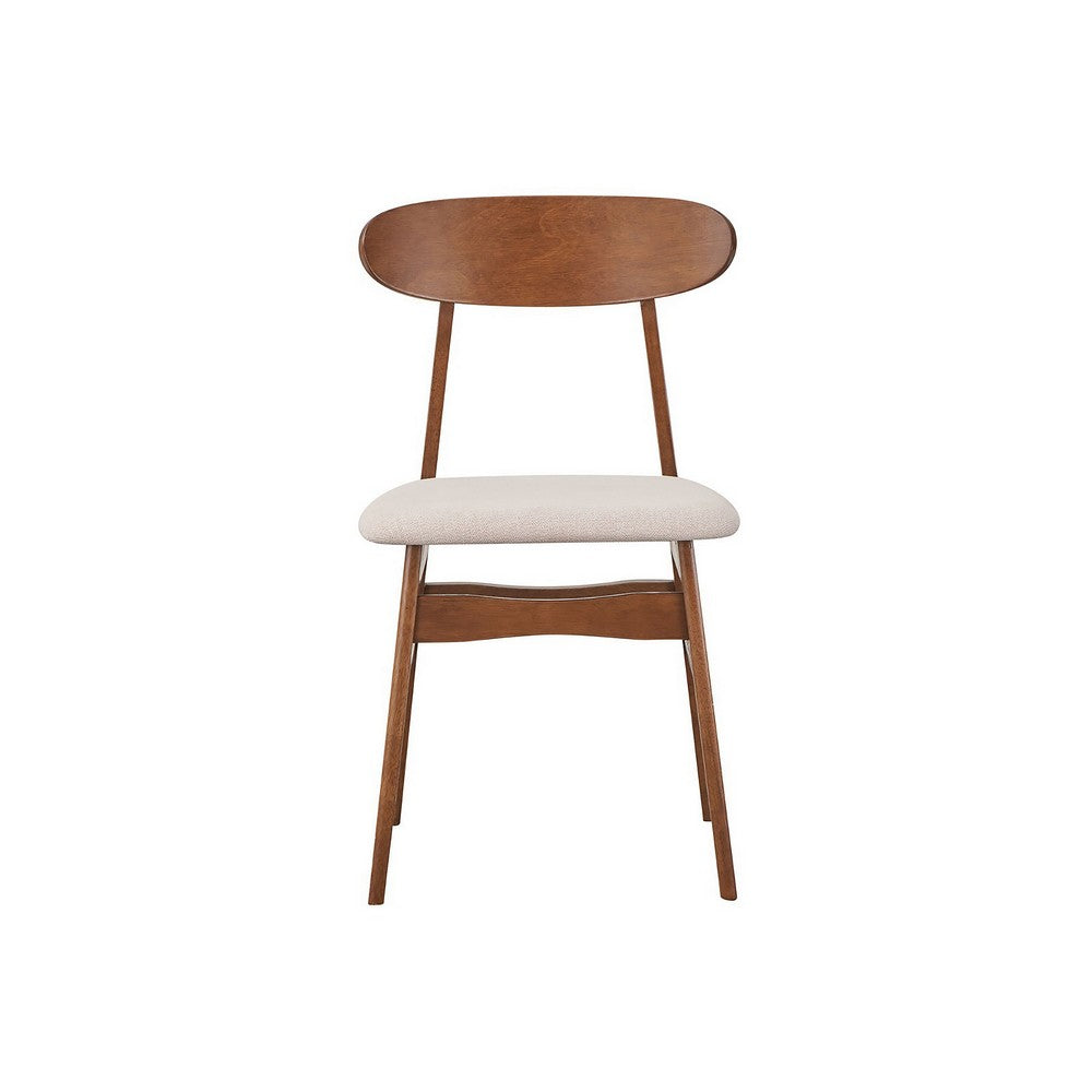 Benjara Rocco Dining Chair Set of 2, Curved Oval Backrest, Brown Rubberwood