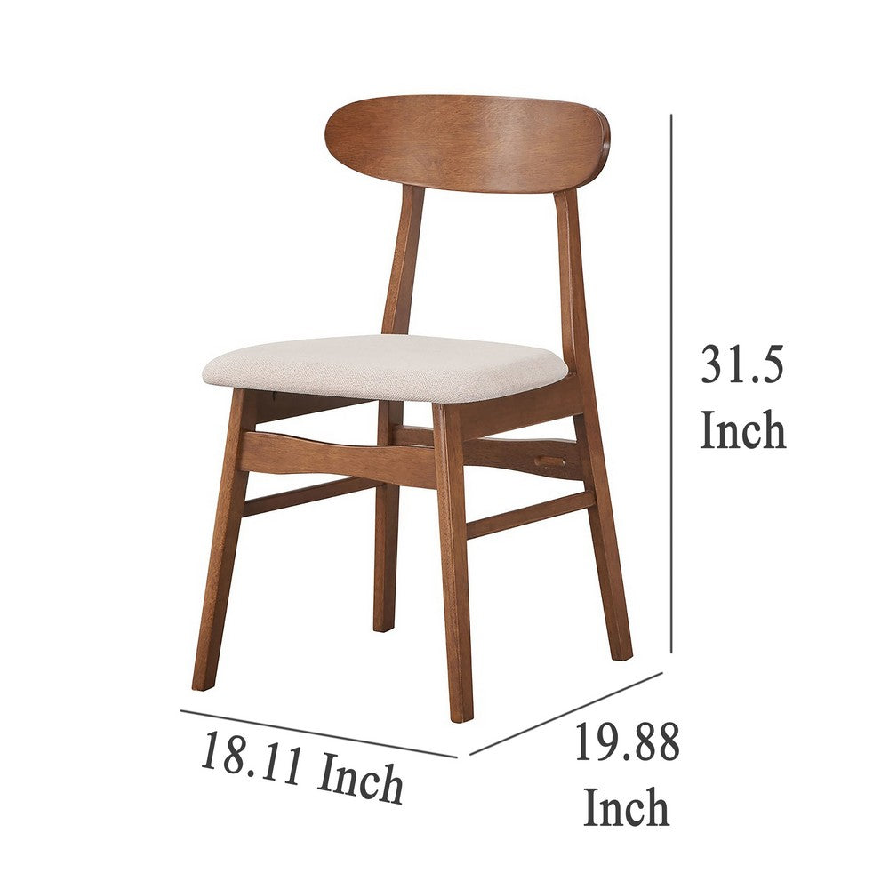 Benjara Rocco Dining Chair Set of 2, Curved Oval Backrest, Brown Rubberwood