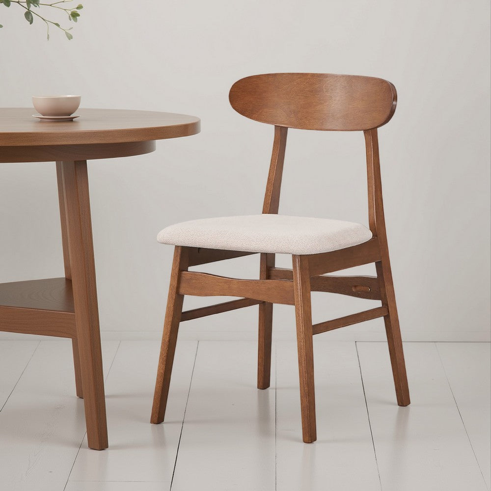 Benjara Rocco Dining Chair Set of 2, Curved Oval Backrest, Brown Rubberwood