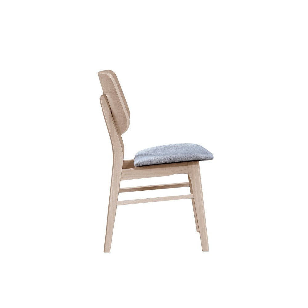 Benjara Scar Dining Chair Set of 2, Gray Polyester Seat, White Rubberwood