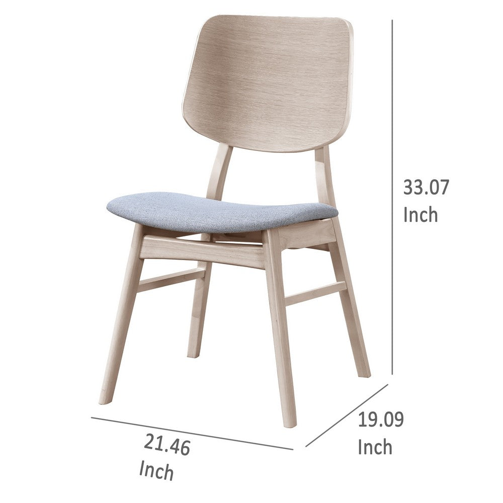 Benjara Scar Dining Chair Set of 2, Gray Polyester Seat, White Rubberwood