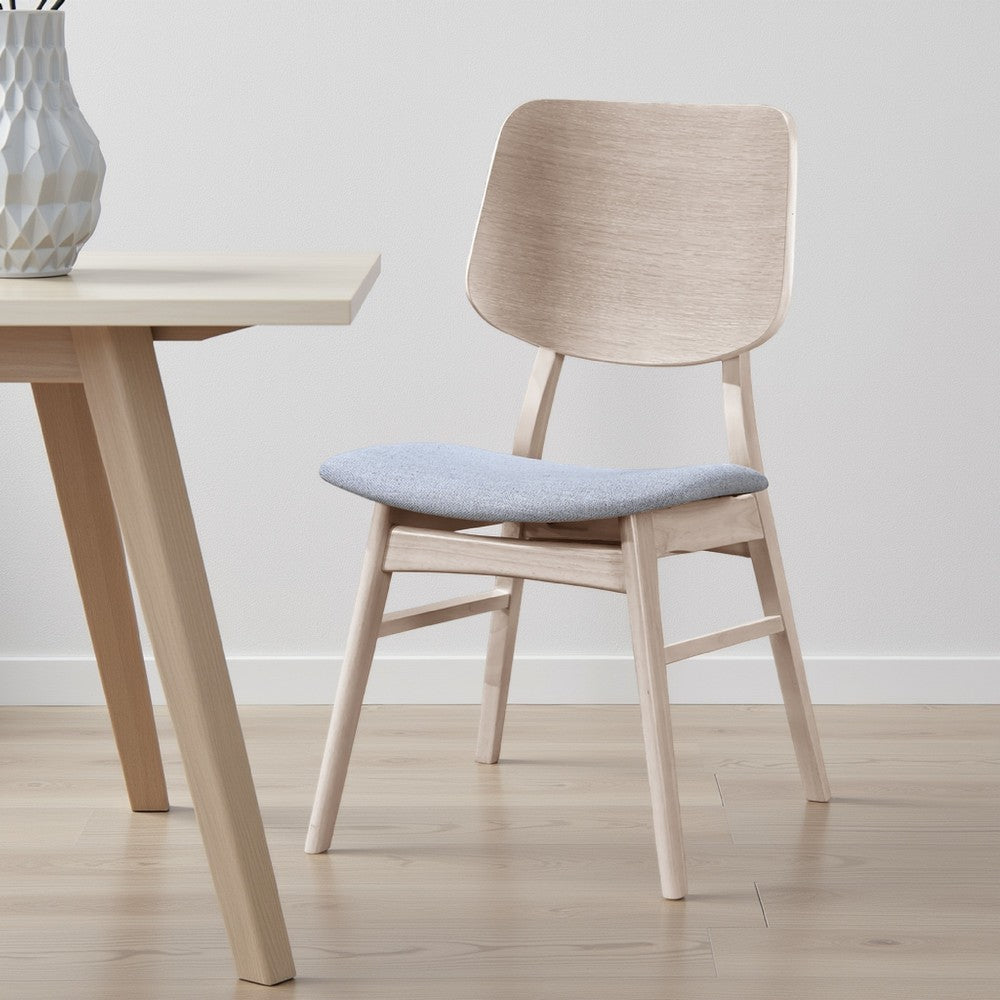 Benjara Scar Dining Chair Set of 2, Gray Polyester Seat, White Rubberwood