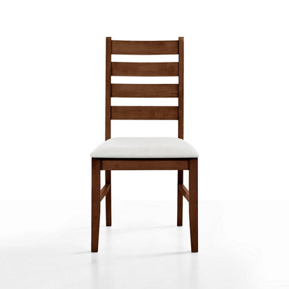 Benjara Accai Dining Chair Set of 2, Beige Polyester, Walnut Brown Rubberwood