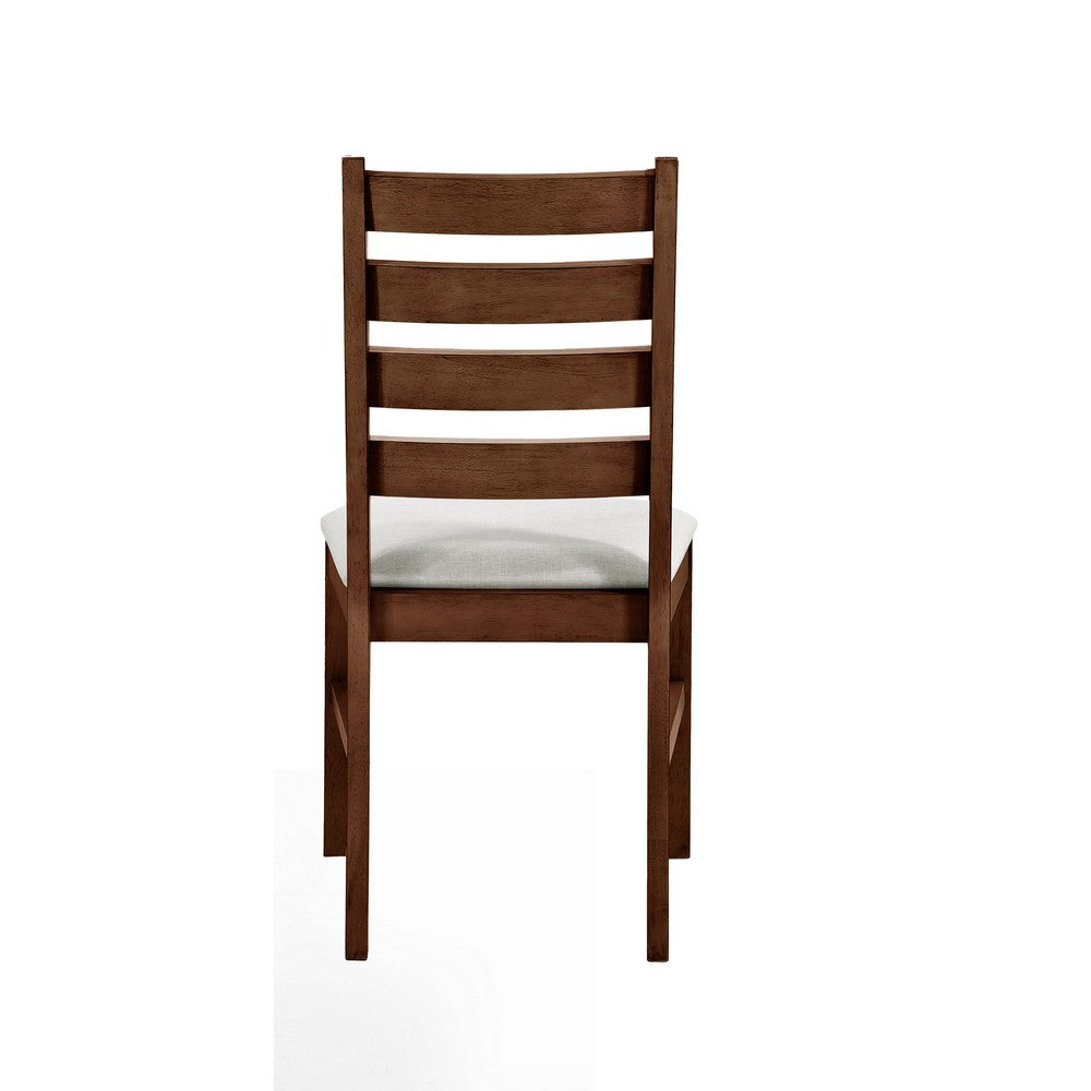 Benjara Accai Dining Chair Set of 2, Beige Polyester, Walnut Brown Rubberwood