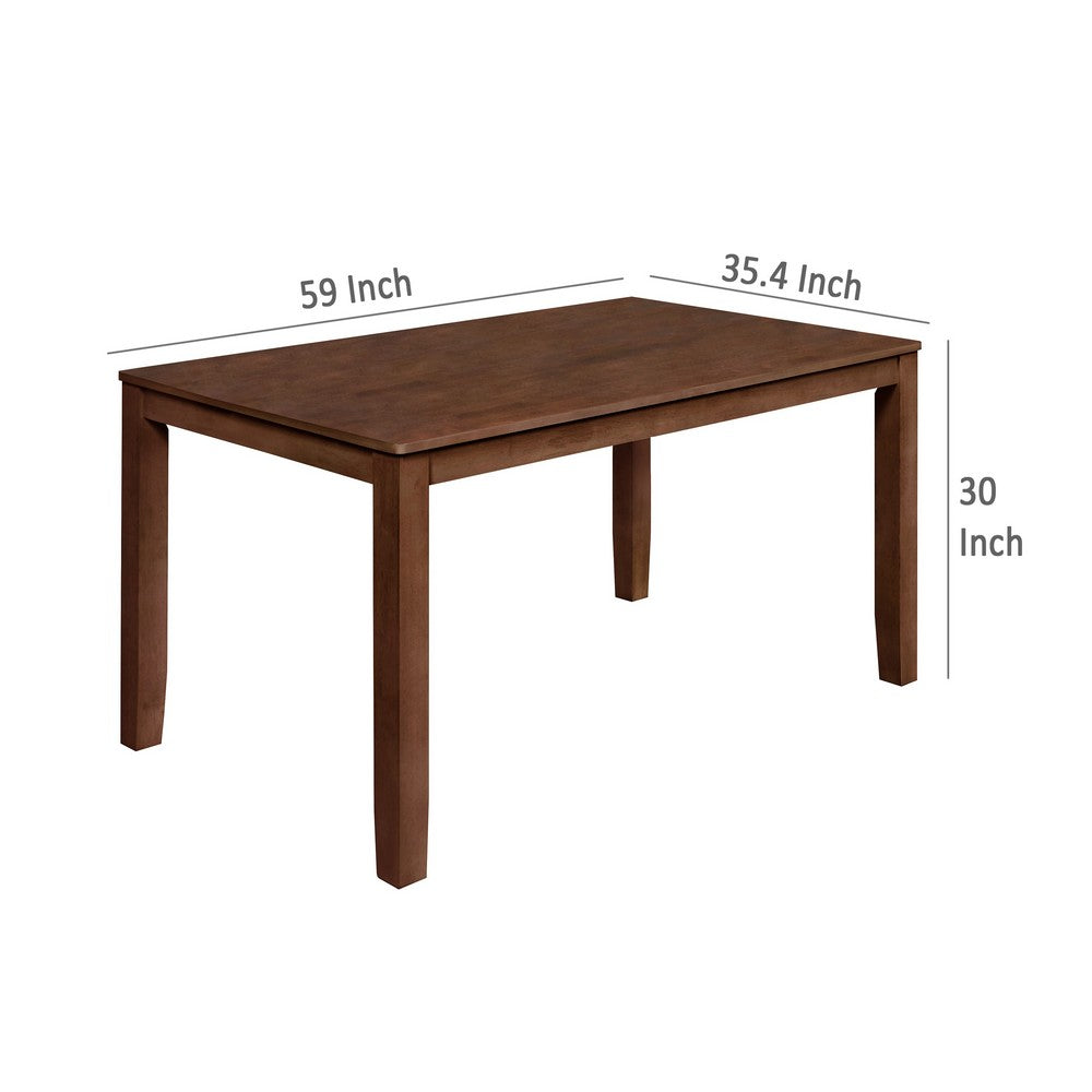 Benjara Accai Dining Table, Angled Legs, Rectangular Walnut Rubberwood 59 Inch