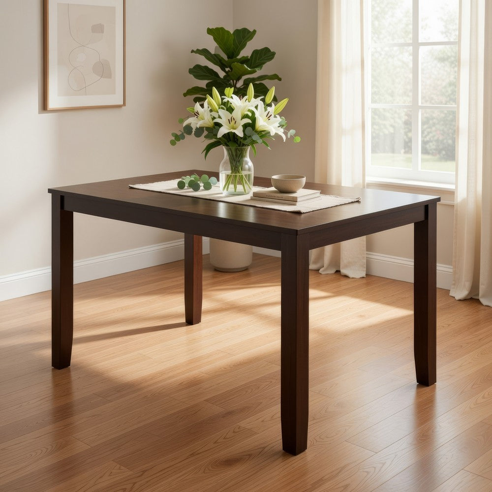 Benjara Accai Dining Table, Angled Legs, Rectangular Walnut Rubberwood 59 Inch