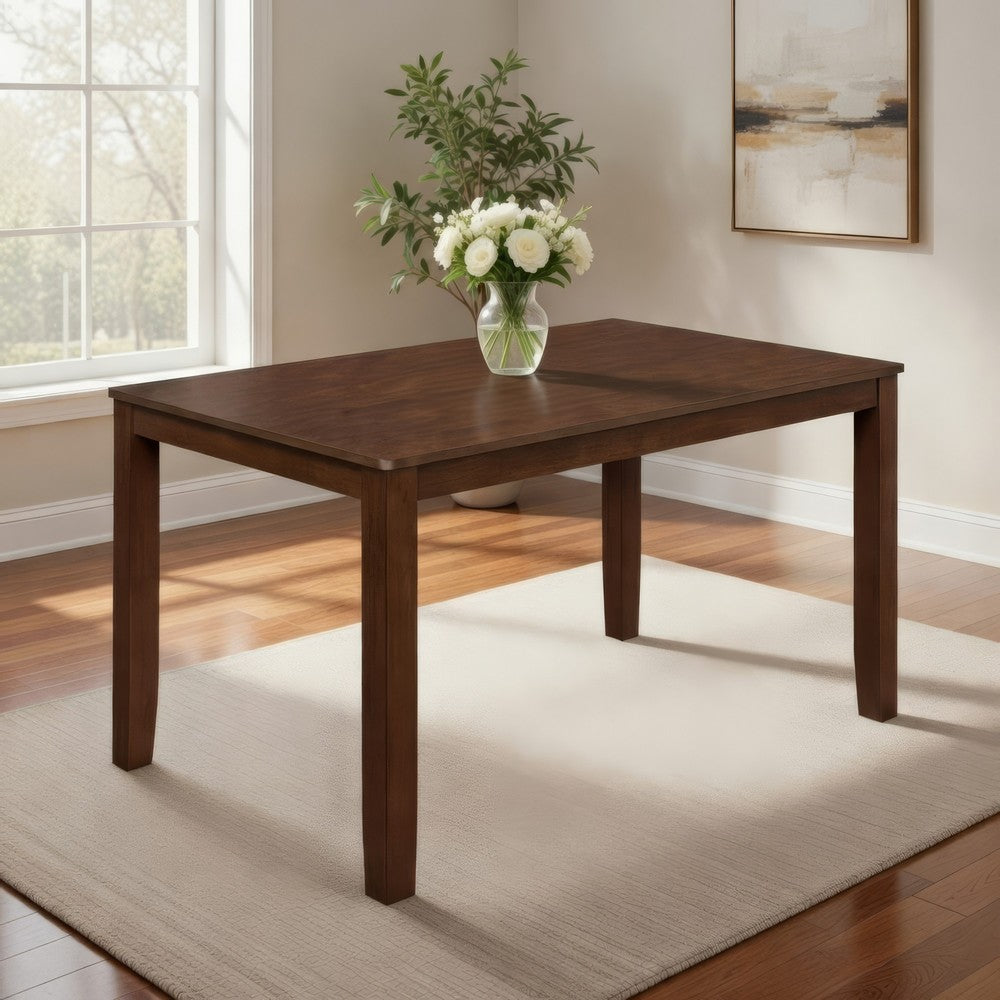 Benjara Accai Dining Table, Angled Legs, Rectangular Walnut Rubberwood 59 Inch