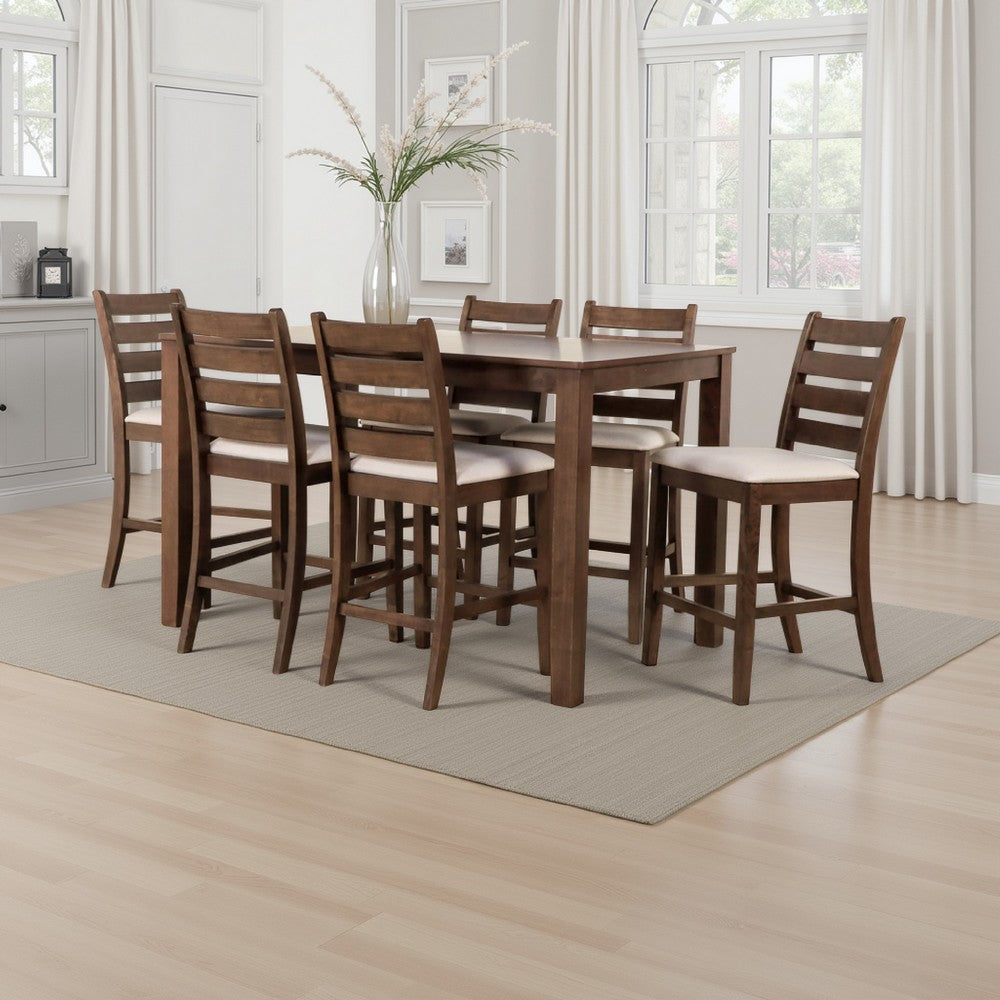Benjara Accai Counter Height Dining Table, Angled Legs, Walnut Wood 59 Inch