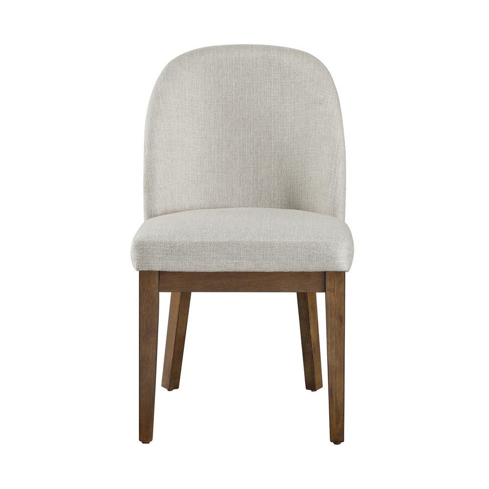 Benjara Enix Dining Chair Set of 2, Curved Back, Brown Wood, Gray Polyester