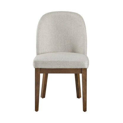 Benjara Enix Dining Chair Set of 2, Curved Back, Brown Wood, Gray Polyester