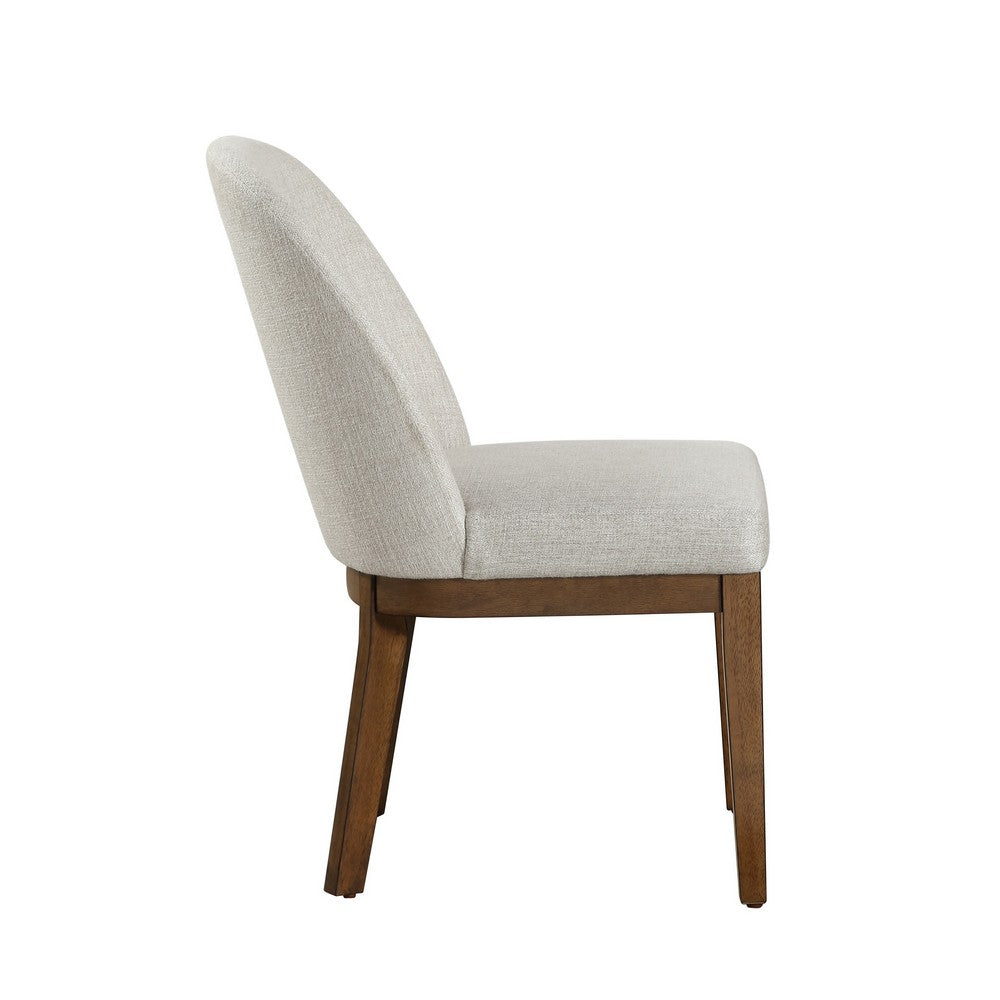 Benjara Enix Dining Chair Set of 2, Curved Back, Brown Wood, Gray Polyester