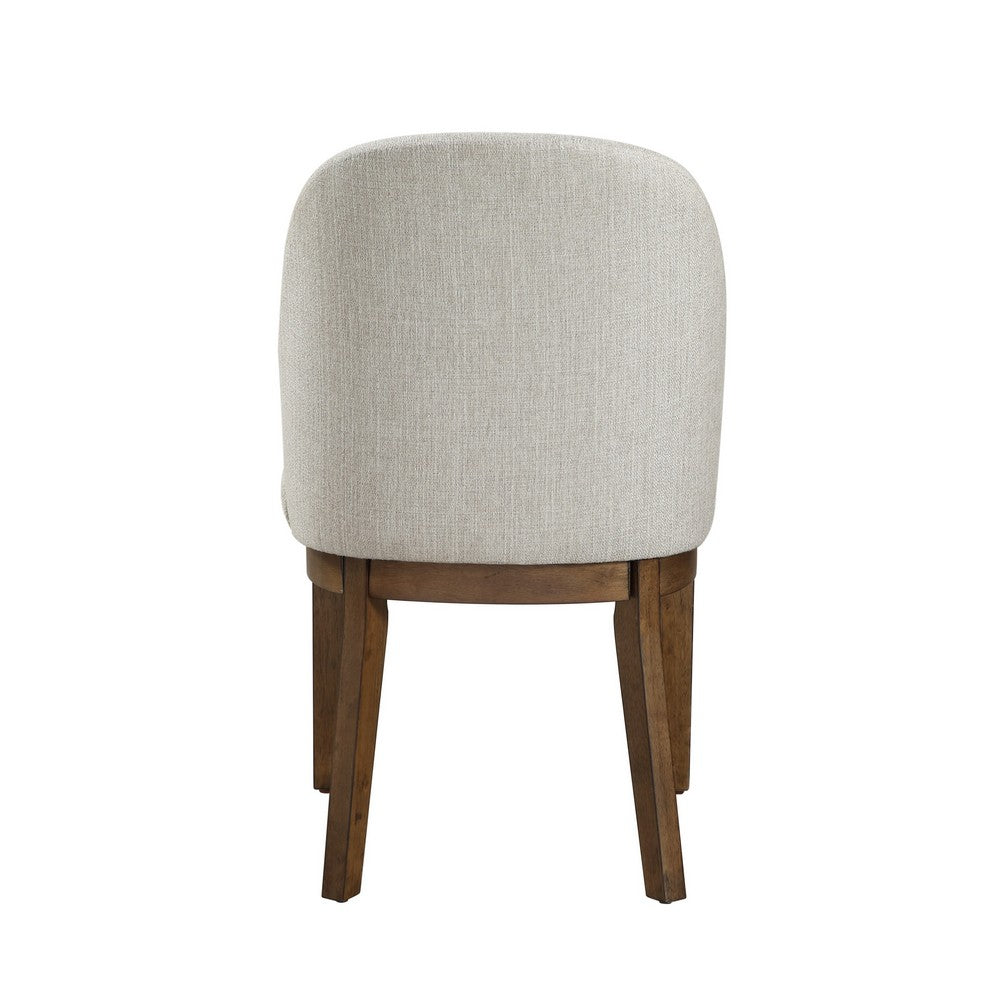 Benjara Enix Dining Chair Set of 2, Curved Back, Brown Wood, Gray Polyester