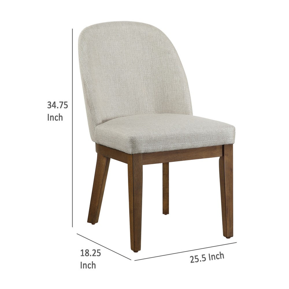 Benjara Enix Dining Chair Set of 2, Curved Back, Brown Wood, Gray Polyester