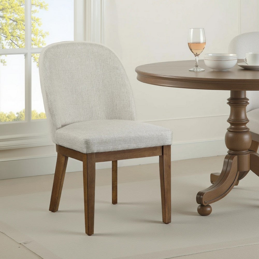 Benjara Enix Dining Chair Set of 2, Curved Back, Brown Wood, Gray Polyester