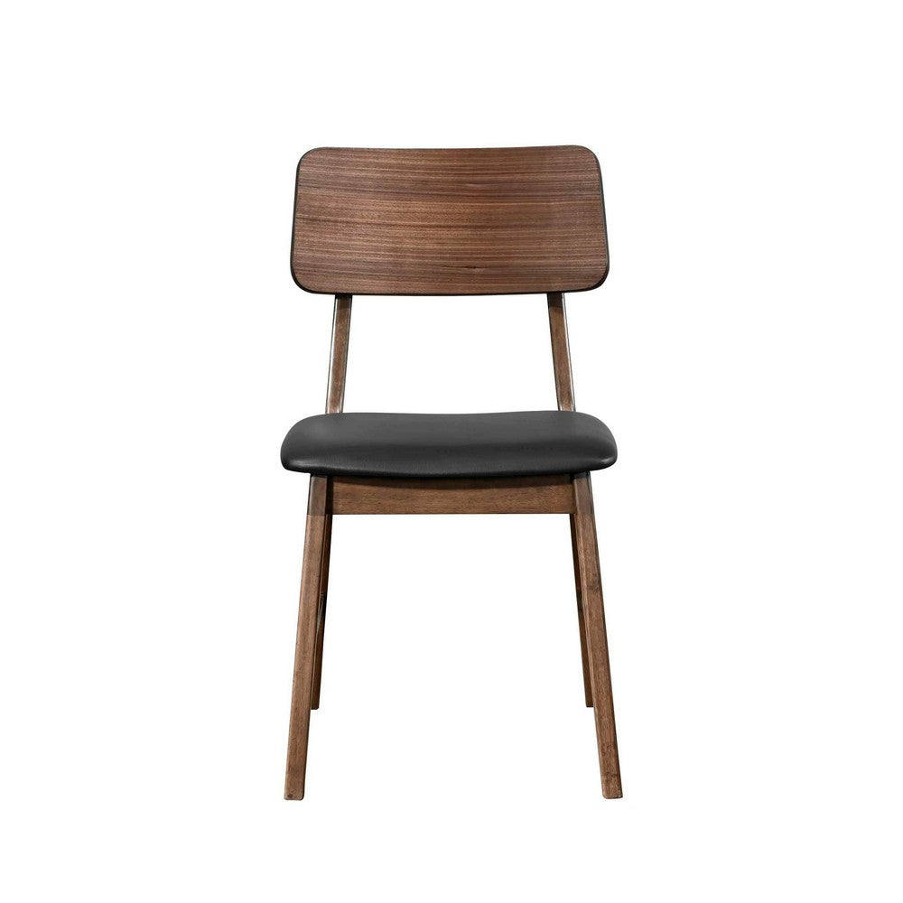 Benjara Thoi Dining Chair Set of 2, Curved Open Backrest, Brown Solid Wood