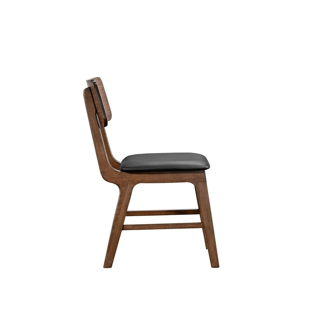 Benjara Thoi Dining Chair Set of 2, Curved Open Backrest, Brown Solid Wood