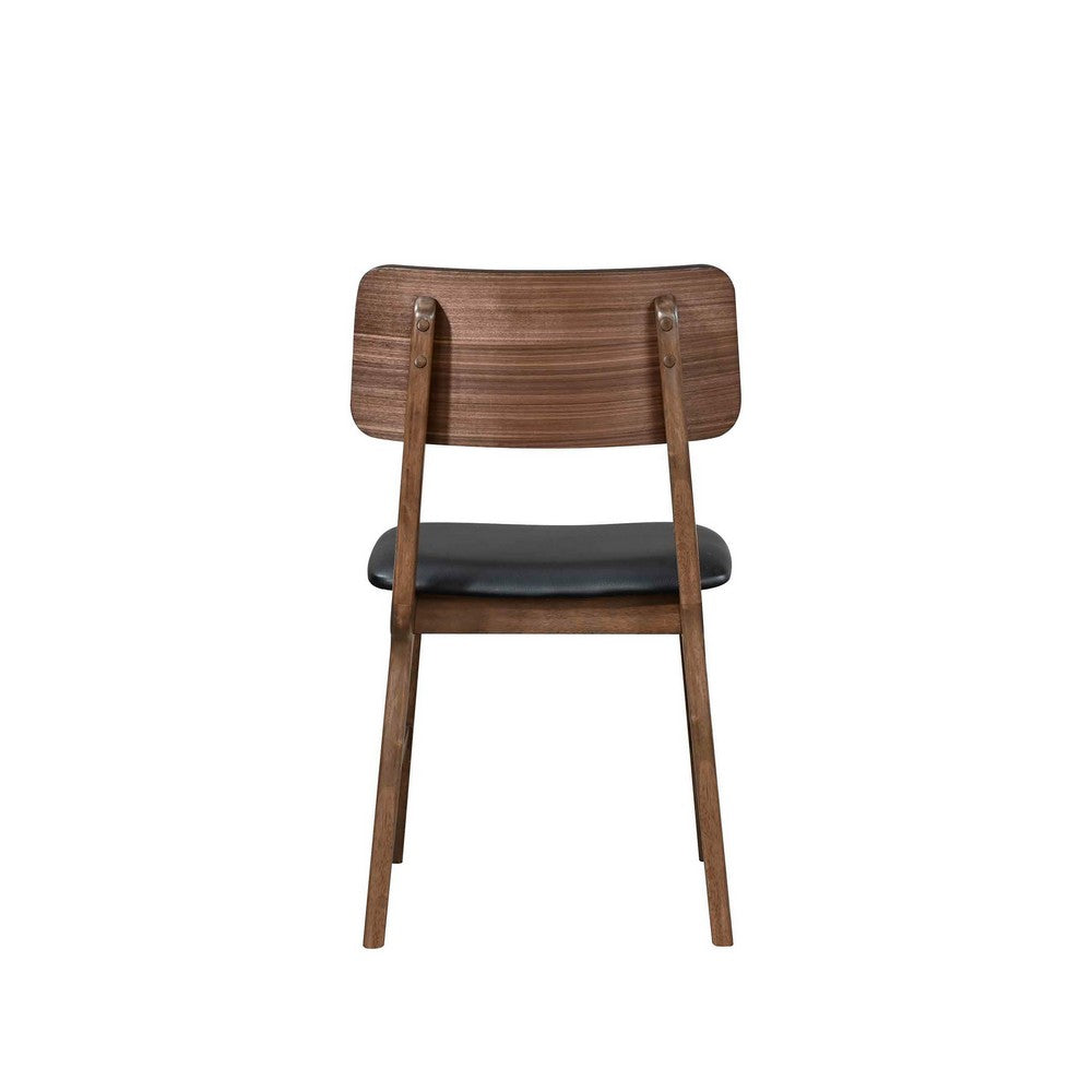 Benjara Thoi Dining Chair Set of 2, Curved Open Backrest, Brown Solid Wood