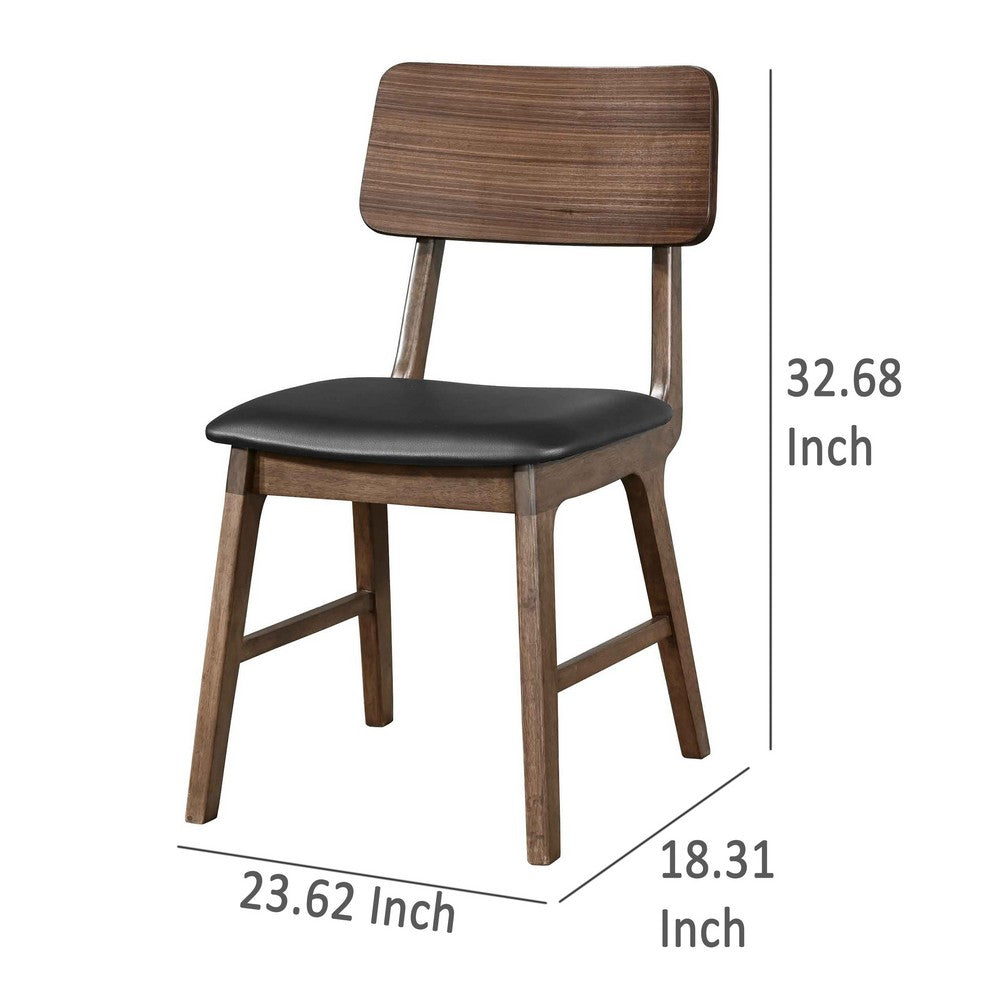 Benjara Thoi Dining Chair Set of 2, Curved Open Backrest, Brown Solid Wood