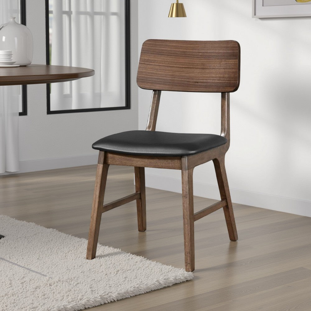 Benjara Thoi Dining Chair Set of 2, Curved Open Backrest, Brown Solid Wood