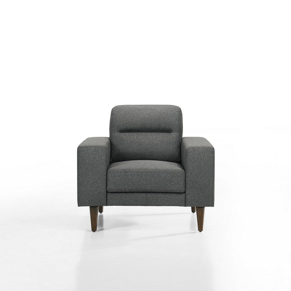 Benjara Vile Accent Chair, Plush Gray Fabric, Classic Tapered Solid Wood Legs