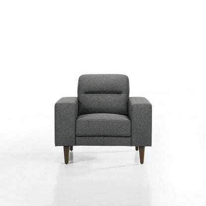 Benjara Vile Accent Chair, Plush Gray Fabric, Classic Tapered Solid Wood Legs