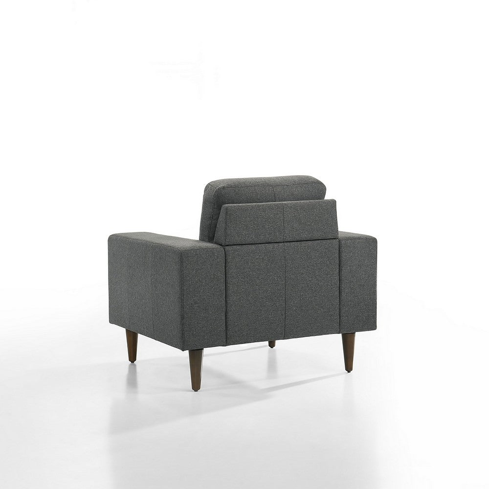 Benjara Vile Accent Chair, Plush Gray Fabric, Classic Tapered Solid Wood Legs