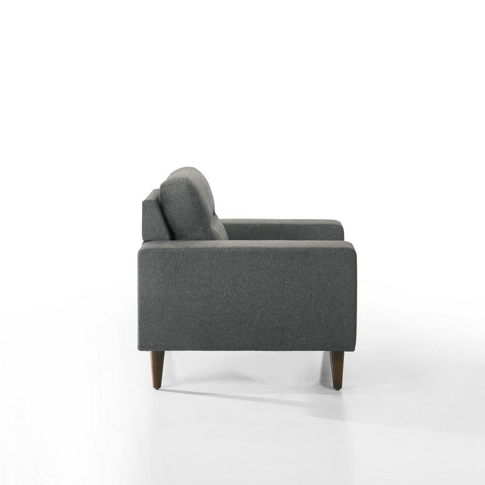 Benjara Vile Accent Chair, Plush Gray Fabric, Classic Tapered Solid Wood Legs