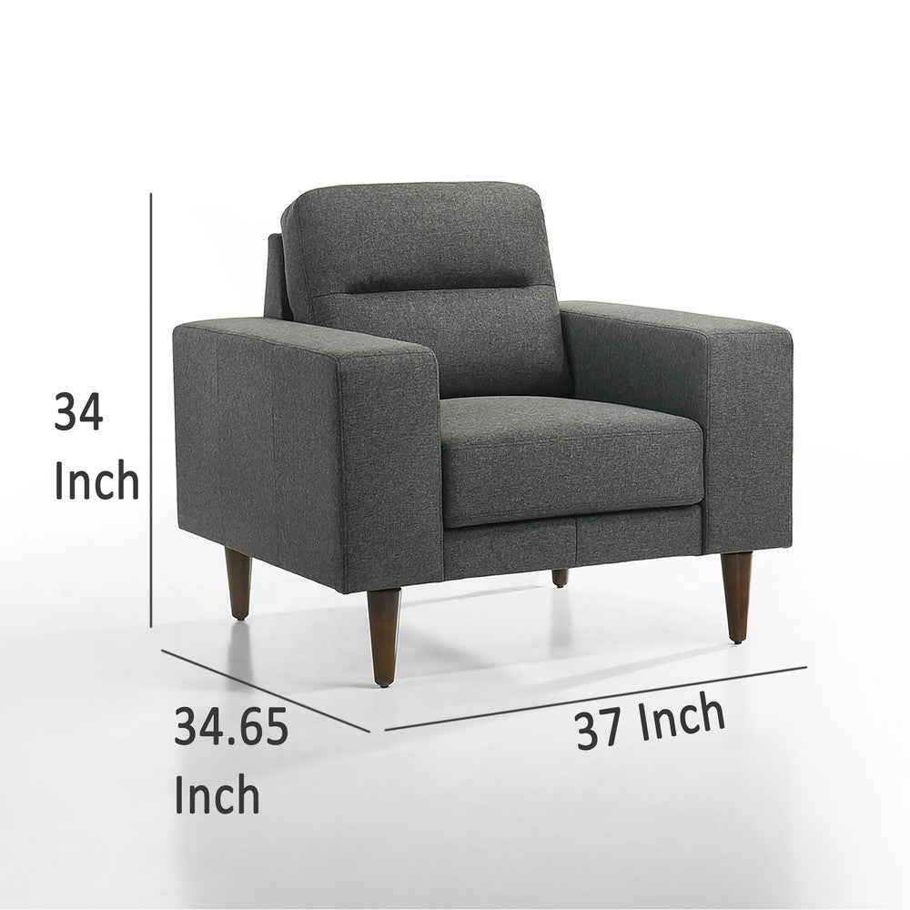 Benjara Vile Accent Chair, Plush Gray Fabric, Classic Tapered Solid Wood Legs