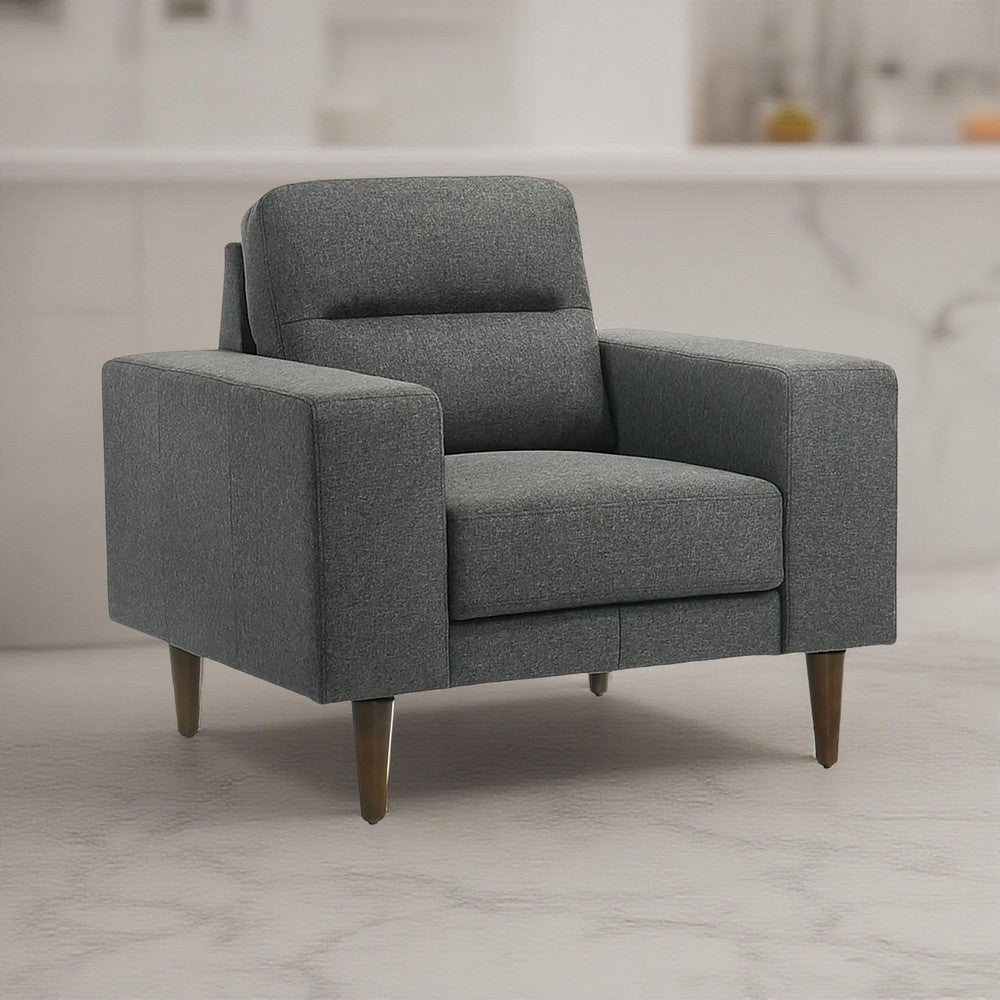 Benjara Vile Accent Chair, Plush Gray Fabric, Classic Tapered Solid Wood Legs