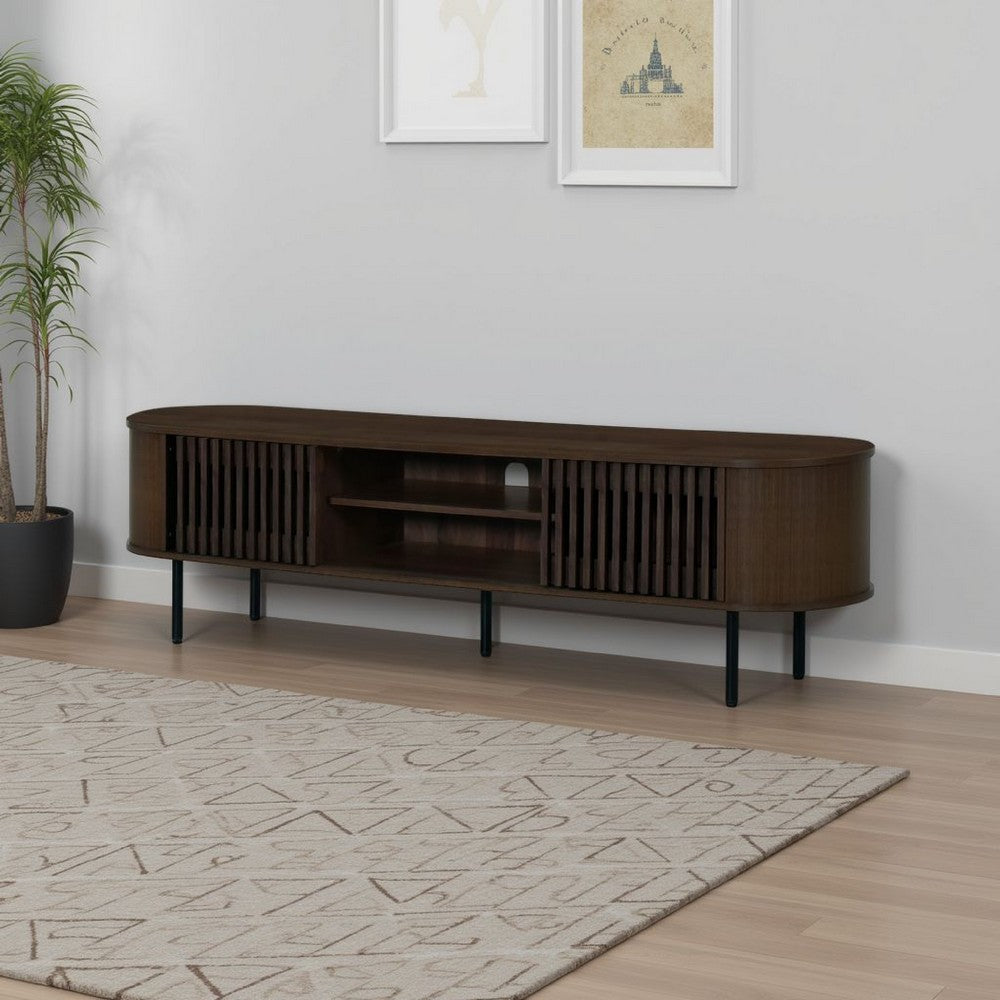 Benjara Brandon TV Stand Media Console, Shelf 2 Cabinets, Dark Brown, 71 Inch