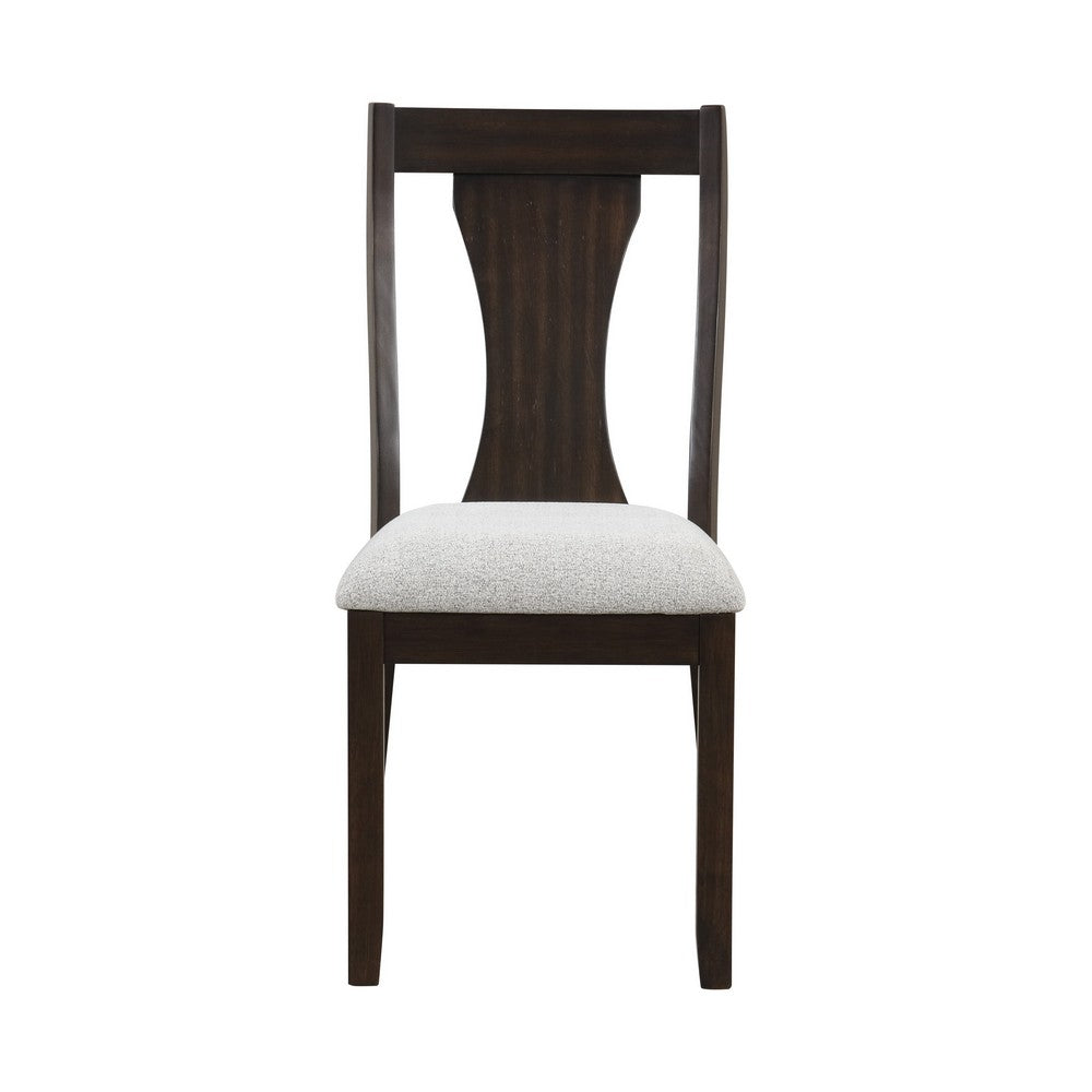 Benjara Kiana Dining Chair Set of 2, Beige Fabric Cushion, Dark Brown Wood