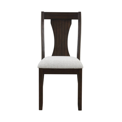 Benjara Kiana Dining Chair Set of 2, Beige Fabric Cushion, Dark Brown Wood