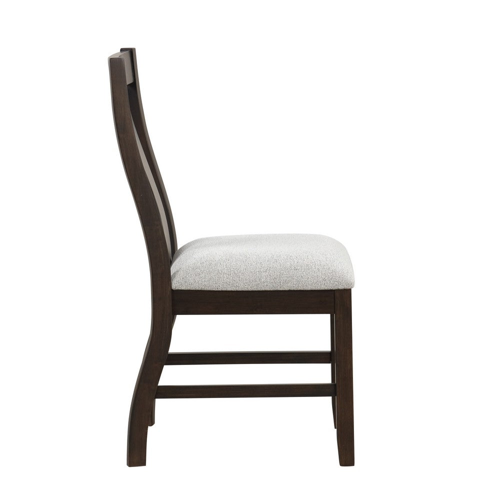 Benjara Kiana Dining Chair Set of 2, Beige Fabric Cushion, Dark Brown Wood