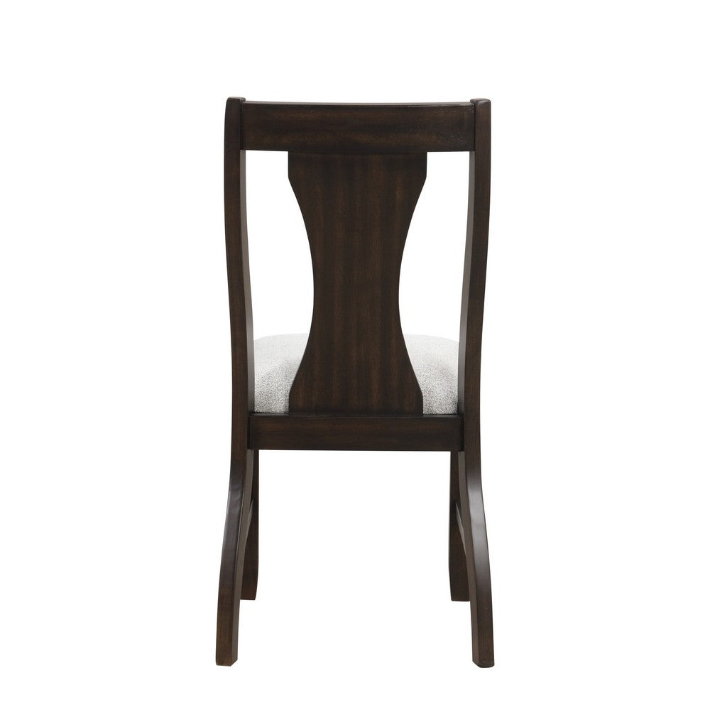 Benjara Kiana Dining Chair Set of 2, Beige Fabric Cushion, Dark Brown Wood