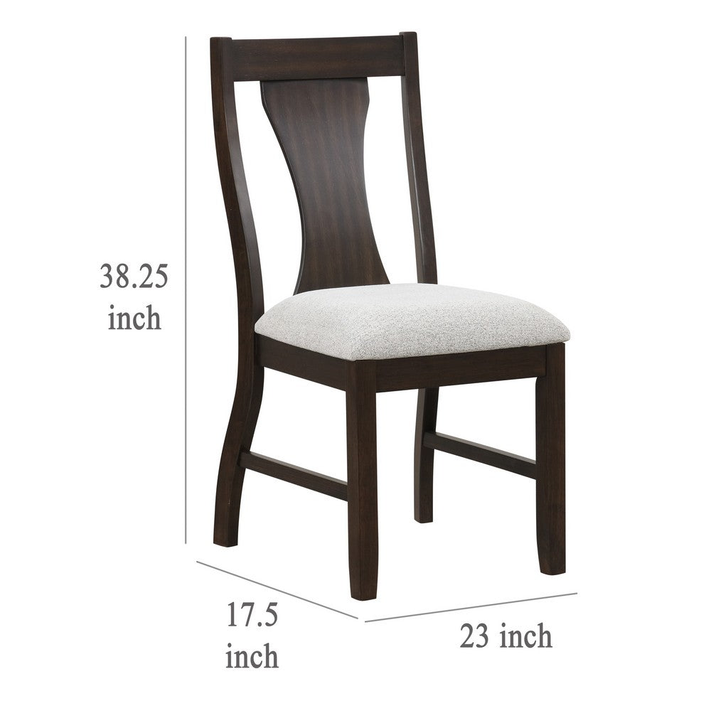 Benjara Kiana Dining Chair Set of 2, Beige Fabric Cushion, Dark Brown Wood