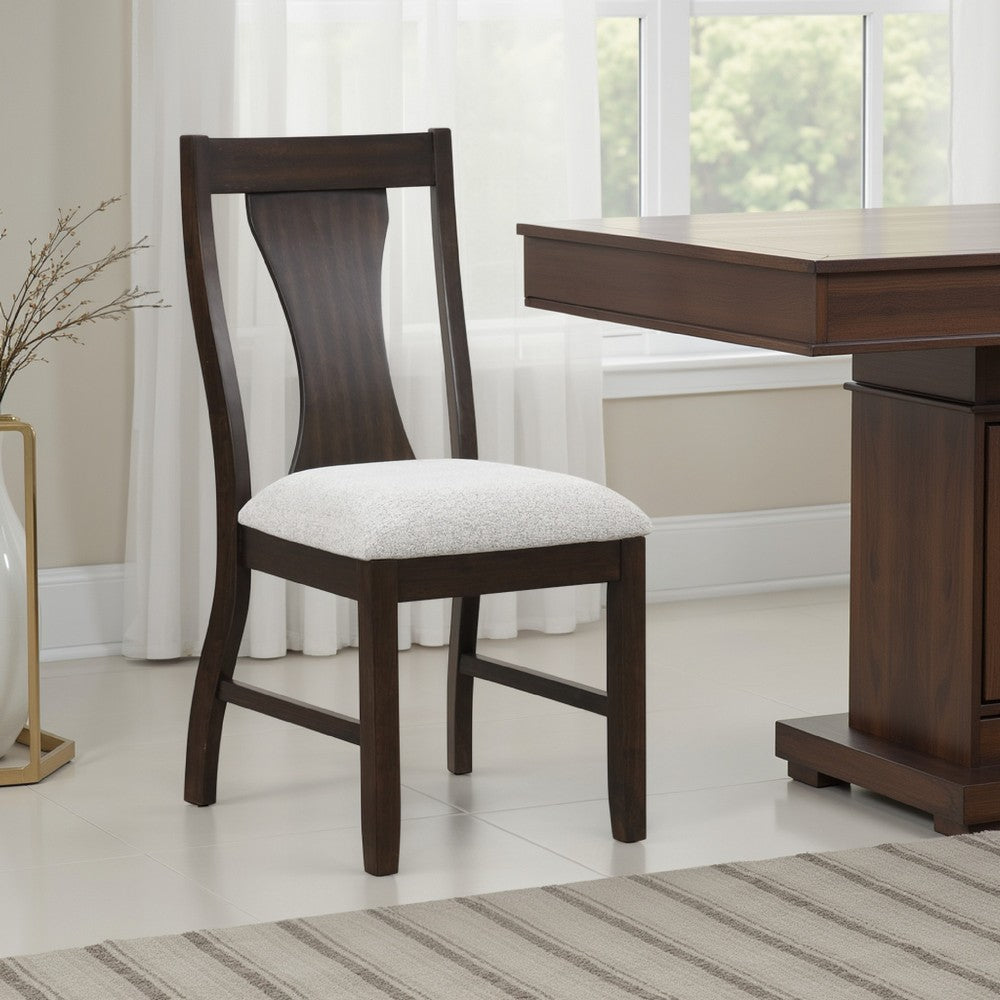Benjara Kiana Dining Chair Set of 2, Beige Fabric Cushion, Dark Brown Wood