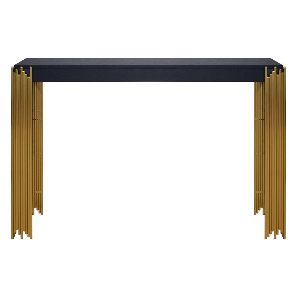 Benjara Theo Console Table, Gold Metal Legs, Retro Black Wood Frame 48 Inch