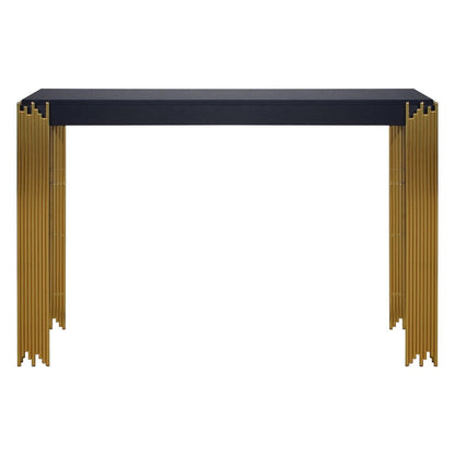 Benjara Theo Console Table, Gold Metal Legs, Retro Black Wood Frame 48 Inch