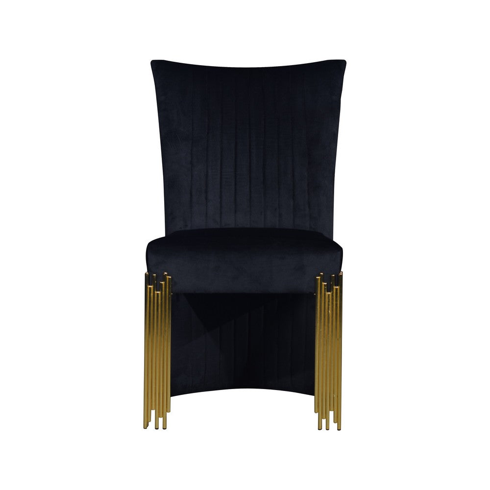 Benjara Theo Dining Chair Set of 2, Retro Midnight Black Velvet, Gold Metal