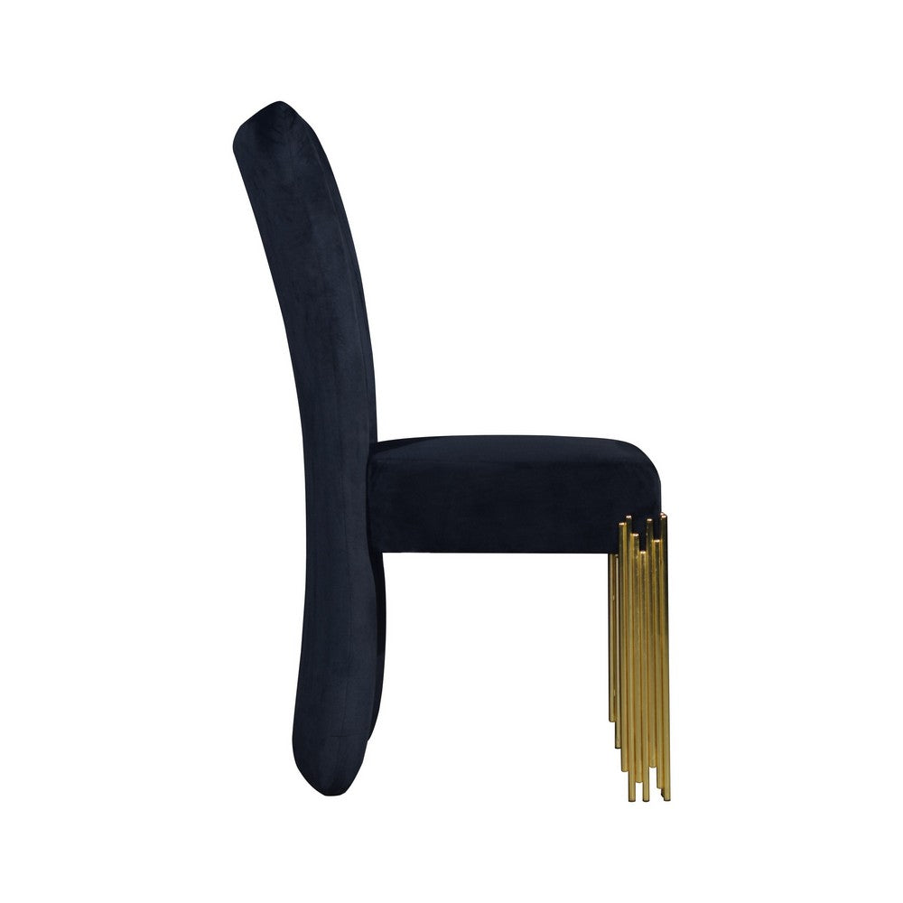 Benjara Theo Dining Chair Set of 2, Retro Midnight Black Velvet, Gold Metal