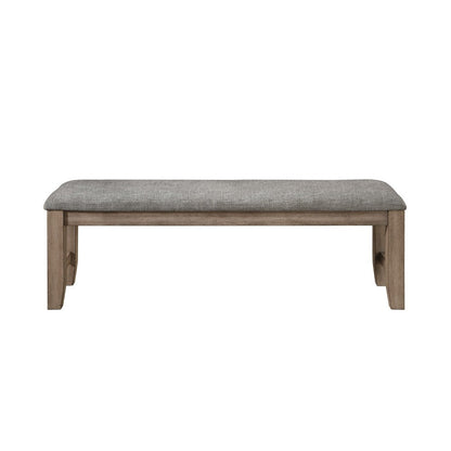 Benjara Harris Dining Bench, Gray Fabric, Brown Solid Rubberwood, 60 Inch