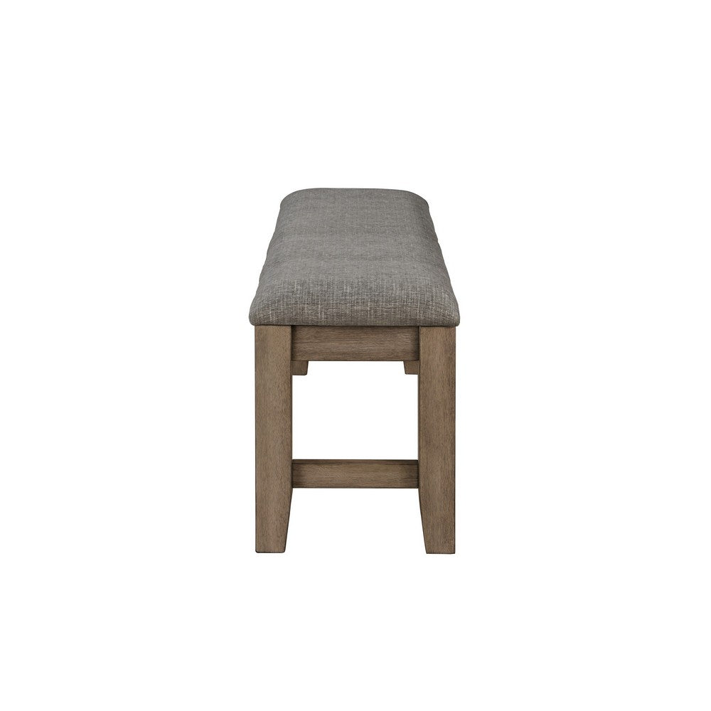 Benjara Harris Dining Bench, Gray Fabric, Brown Solid Rubberwood, 60 Inch