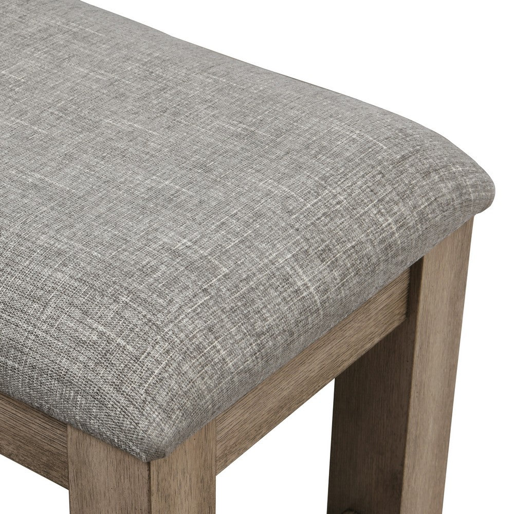 Benjara Harris Dining Bench, Gray Fabric, Brown Solid Rubberwood, 60 Inch