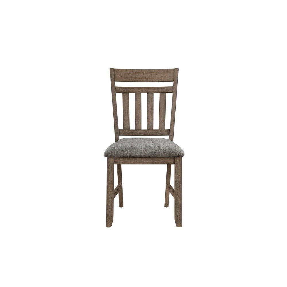 Benjara Harris Dining Chair Set of 2, Gray Fabric Brown Solid Rubberwood