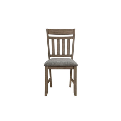 Benjara Harris Dining Chair Set of 2, Gray Fabric Brown Solid Rubberwood