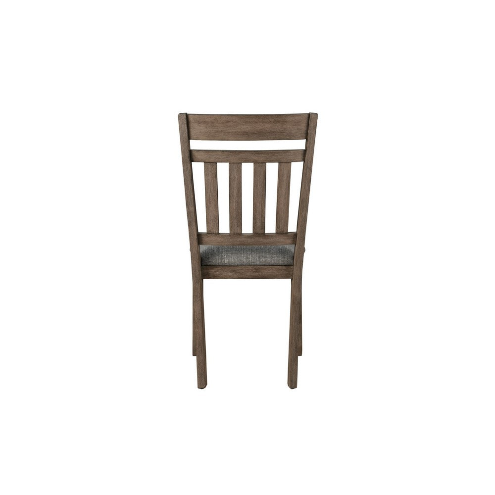 Benjara Harris Dining Chair Set of 2, Gray Fabric Brown Solid Rubberwood