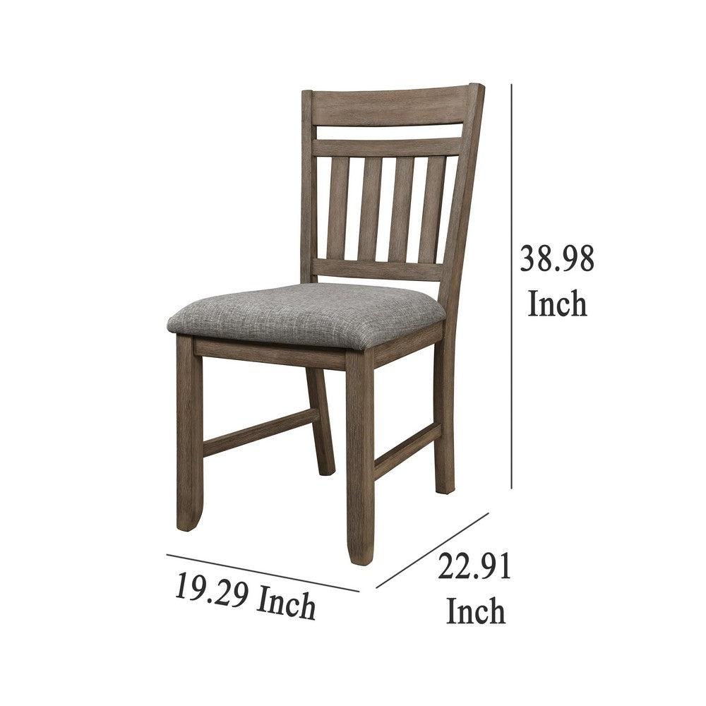 Benjara Harris Dining Chair Set of 2, Gray Fabric Brown Solid Rubberwood
