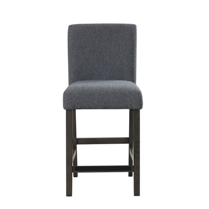 Benjara Ghy Counter Height Chair Set of 2, Gray Fabric, Solid Acacia Wood