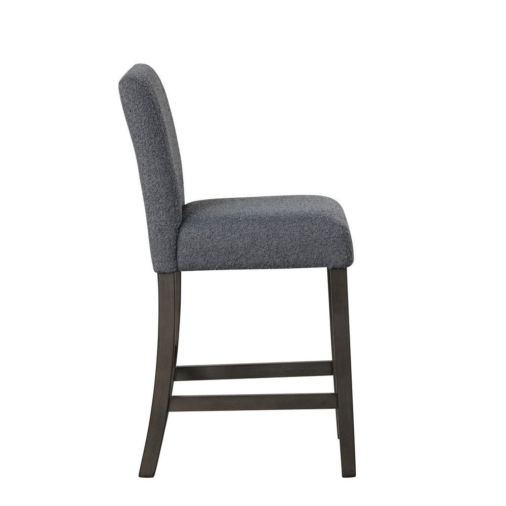 Benjara Ghy Counter Height Chair Set of 2, Gray Fabric, Solid Acacia Wood